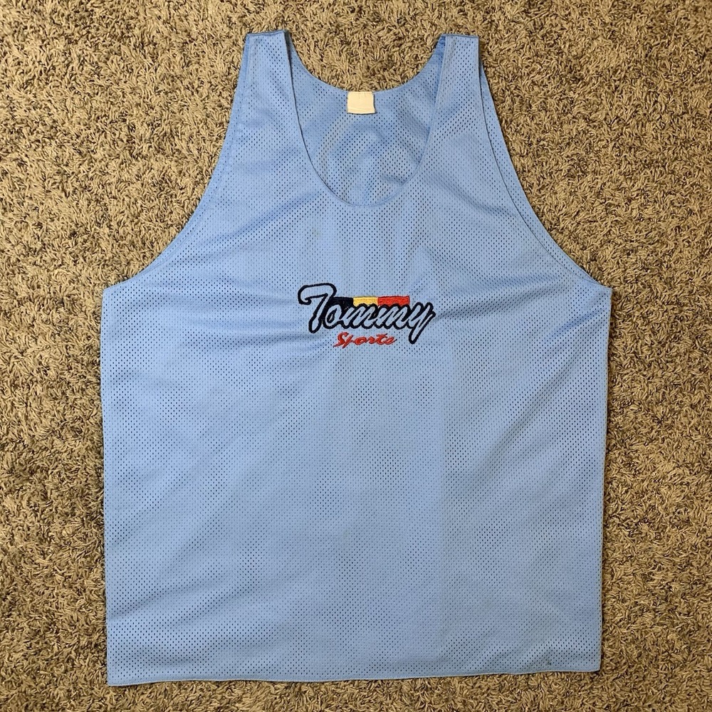 Vintage Tommy Hilfiger Jersey Tank Mens Large Blue Sports Shirt Embroidered Y2K